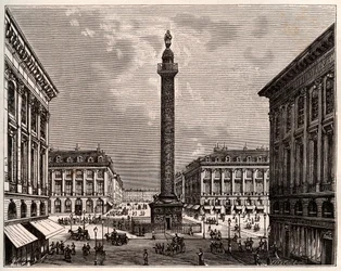 Place Vendôme in Paris im 19. Jahrhundert - Gravur in „La France illustrée: Geographie, Geschichte, statistische Verwaltung“ von V.A. Malt-Brown. 1884