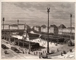 Place de la Republique in Paris - Gravur in „La France illustree: geographie, histoire, administration statistique“ von V.A. Malt-Brown. 1884