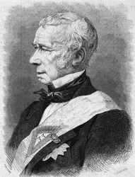 Porträt von Jean Pons Guillaume Viennet (1777-1868), französischer Politiker, Dichter und Dramatiker, Mitglied der Académie Française. Gravur in „Le Monde Illustré“ Nr. 586 vom 4. Juli 1868.