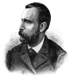 Porträt von Dr. Jaime Ferran y Clua (1852-1919), spanischer Bakteriologe, Entdecker des Cholera-Impfstoffs. Gravur in "Le Monde Illustré"
