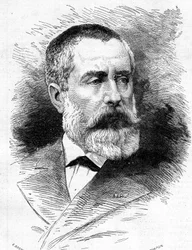 Porträt von Auguste Emmanuel Vaucorbeil (1821-1884), französischer Komponist und Direktor der Pariser Oper. Gravur in „Le Monde Illustré“ Nr. 1165 vom 26. Juli 1879.