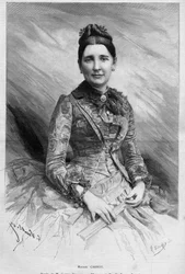 Porträt von Cecile Carnot (geb. Dupont-White oder Dupont White) (1841-1898), Ehefrau von Sadi Carnot, Präsident der Französischen Republik. Gravur in „Le Monde Illustré“ Nr. 1678 vom 25. Mai 1889.