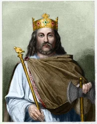 Porträt von Chilperic I (539 - 584), König von Neustrien - in „Histoire des Français“ von Lavallee, Gravur, ohne Datum.