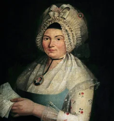Porträt von Éléonore Duplay, der Verlobten Maximilien Robespierres, in der Picardie. Porträt von Léonore Duplay, genannt „Cornélie“ (1768-1832). Französische Schule des 18. Jahrhunderts.