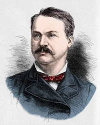 Porträt von Louis Honoré Fréchette (1839-1908), kanadischer Dichter und Dramatiker. Gravur von Charles Georges in „Le Monde Illustré“ Nr. 1328 vom 9. September 1882.