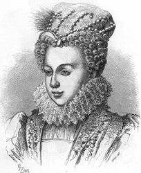 Porträt von Margarete von Valois, bekannt als Königin Margot (1553-1615), Ehefrau von Heinrich IV. In „Histoire Populaire de la France“, ca. 1885. Gravur