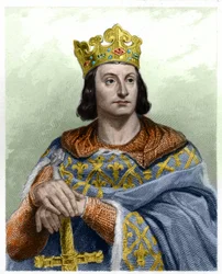 Porträt Philipps II., genannt Philippe Auguste (1165-1223), König von Frankreich - Lavallées „Histoire des Français“, Stich, ohne Datum