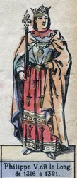 Porträt von Philipp V. von Frankreich, genannt Philippe le Long (1291-1322) (Dynastie der Kapetinger). Illustration Ende des 19. Jahrhunderts.