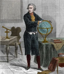 Porträt von Sir Friedrich Wilhelm Herschel (1738-1822), britisch-deutscher Astronom und Physiker - Porträt von William Herschel, deutschstämmiger britischer Astronom - Gravur in „Sciences at the reach of all - popular physics and chemistry“ von Alexis Cler