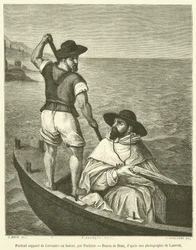 Vermutetes Porträt von Cervantes im Boot (Stich)