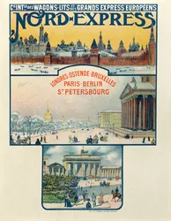 Plakat zur Werbung für die Compagnie des Wagons-Lits et des Grands Express Européens, London nach St. Petersburg, frühes 20. Jahrhundert