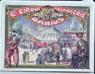 Plakat, das den Grand Cirque Menagerie Darius, 1924 bewirbt