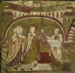 Darstellung von Jesus im Tempel. Fresko der Kirche von Vic sur Cere (Cantal). 12. Jahrhundert. Paris, Museum der Denkmäler