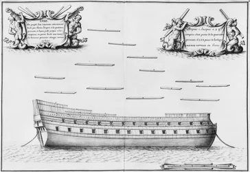 Profil eines vollständig beplankten Schiffes, Illustration aus dem 