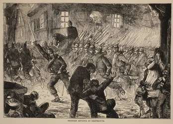 Preußischer Vormarsch bei Gravelotte, Illustration aus Cassells Geschichte des Krieges zwischen Frankreich und Deutschland, 1870-1871