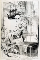 Puppenspieler hinter den Kulissen des Chat Noir, Pariser Kabarett - in „Le Monde illustré“ vom 28.01.1888