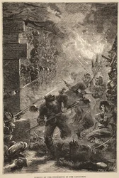 Verfolgung der Aufständischen in den Katakomben, Mai 1871, Illustration aus Cassells Geschichte des Krieges zwischen Frankreich und Deutschland, 1870-1871