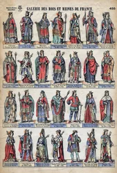 Darstellung der Könige und Königinnen Frankreichs aus der Kapetinger-Dynastie (von Ludwig VII. bis Karl VIII.). Illustration Ende des 19. Jahrhunderts.