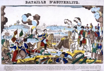 Darstellung der Schlacht von Austerlitz, oder Schlacht der drei Kaiser, am 02.12.1805. Bild von Epinal