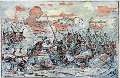 Darstellung der Schlacht von Austerlitz, oder Schlacht der drei Kaiser, am 02.12.1805.