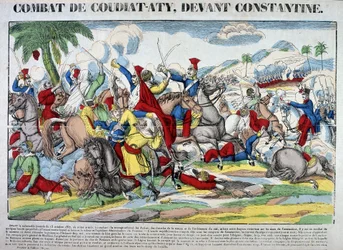 Darstellung der Schlacht von Coudiat Aty, vor Constantine, die zur Eroberung von Constantine am 13. Oktober 1837 führte. Bild von Epinal