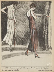 Nachmittagskleid von Beer und Abendkleid von Worth, aus einer Sammlung von Modeplatten