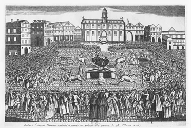 Robert-Francois Damiens auf der Place de Grève, Paris, 28. März 1757, hingerichtet