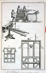 Römische ballistische Maschinen, aus der Encyclopedie des Sciences et Metiers von Denis Diderot (1713-84), veröffentlicht um 1770
