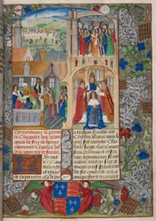 Royal 20 E. V, f.8 Krönung von Karl VII., Szenen aus den 