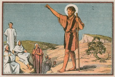 Szene aus dem Leben Jesu (farbige Gravur)