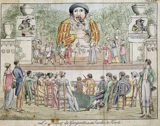 Szene des Abendessens von Gargantua mit Publikum, Attraktion des Tivoli-Gartens, ca. 1805