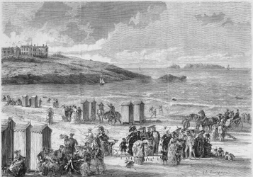 Seebad: letzte Badegäste am Strand von Dinard, Ile et Vilaine (35)