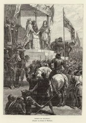 Eide von Straßburg, das Bündnis zwischen Ludwig dem Deutschen und Karl dem Kahlen, Könige von Ost- und Westfranken, 842 (Stich)