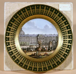 Sevres-Teller, der die Ankunft des Schwertes von Friedrich II. (1712-86) dem Großen im Hotel des Invalides darstellt