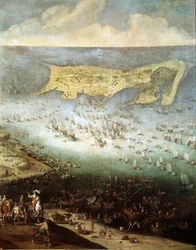 Belagerung der Zitadelle von Saint Martin auf der Île de Ré im Jahr 1627 (Gemälde, ca. 1640)