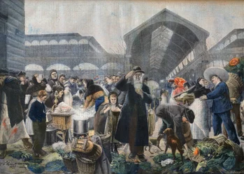 Suppenstand auf dem Les Halles Markt am Morgen, Illustration aus 