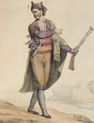 Spanischer Schmuggler aus der Gegend von Cadiz, 1815, graviert von Langlume