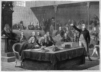 Rede von Abgeordneten Fox im Parlament von England über den Einmarsch Frankreichs in die Schweiz, November 1802 - Gravur aus „Histoire du Consulate et de l