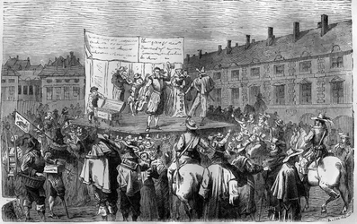 Tabarin-Theater auf der Place Dauphine in Paris im 18. Jahrhundert.