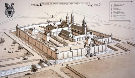Die Abtei Saint-Germain-des-Prés um 1520 (Farbstich)