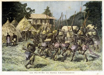 Die Afrikaner Pai-Pi-Bri im Garten der Akklimatisation - in „Le Petit Journal“ vom 05.08.1893 (Gravur)