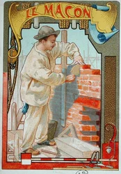 Der Maurer, Illustration aus einem Buch über das Handwerk. ca. 1899