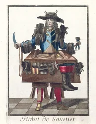 Der Schuster, ein allegorisches Kostümdesign, nach einem Bild, das von einem Mitglied der Familie Larmessin graviert wurde, ca. 1640-84