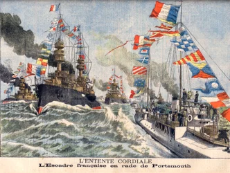 Die Herzlichkeit der Entente. Englisches Marinegeschwader im Hafen von Portsmouth. Die Herzlichkeit der Entente. Französische Flügel in Portsmouth. Illustration für Le Petit Journal.