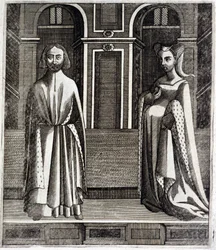 Der Graf von Poitiers und Toulouse Alphonse (1220-1271) und seine Frau Jeanne (Tochter von Raymond VII) - in „Histoire des counts de Toulouse“ von Guillaume de Catel, Toulouse