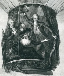 Der erste Ballonaufstieg in England, 15. September 1784, aus Wunderbare Ballonaufstiege oder die Eroberung des Himmels, von Fulgence Marion, veröffentlicht ca. 1870