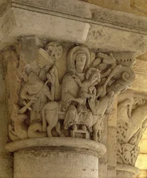 Die Flucht nach Ägypten, Säulenkapitellrelief aus der Kirche der Benediktinerabtei, 13. Jahrhundert