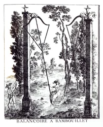 Die Gartenschaukel in Rambouillet, aus Details des Nouveaux Jardins a la Mode von George Louis le Rouge, veröffentlicht 1775-78