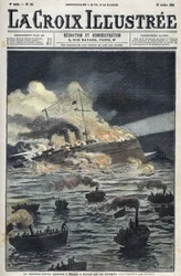 Das japanische Flaggschiff „Misaka“ wurde durch Feuer zerstört