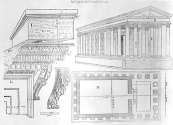 Die Maison Carrée, Illustration aus Discours historial de lantique et illustre cite de Nismes von Jean Poldo d
